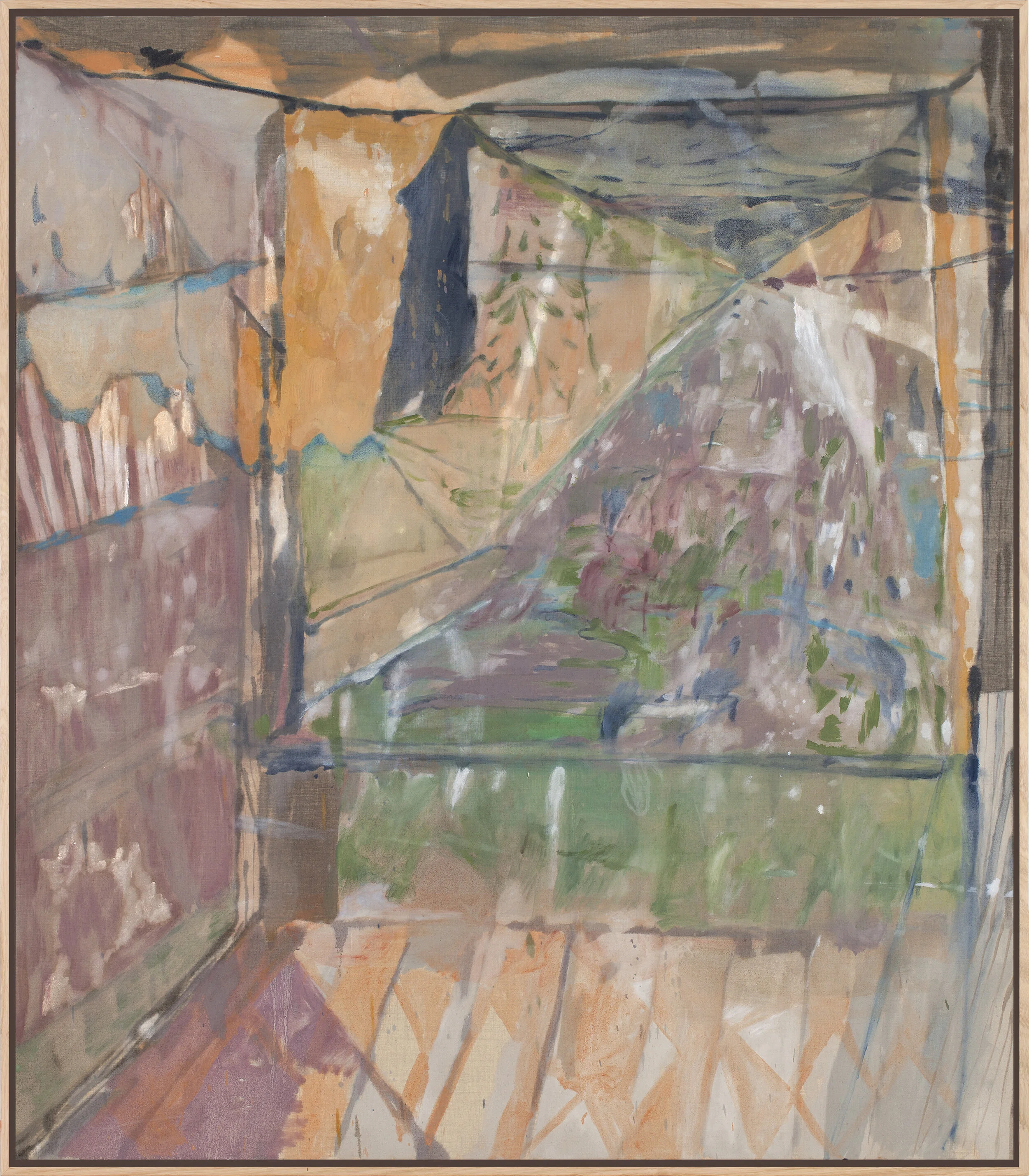 A More Intimate Imagining Of Colin McCahon's Stark Bedroom With Emma Fitts Drapery, oil on raw linen, 130x150cm