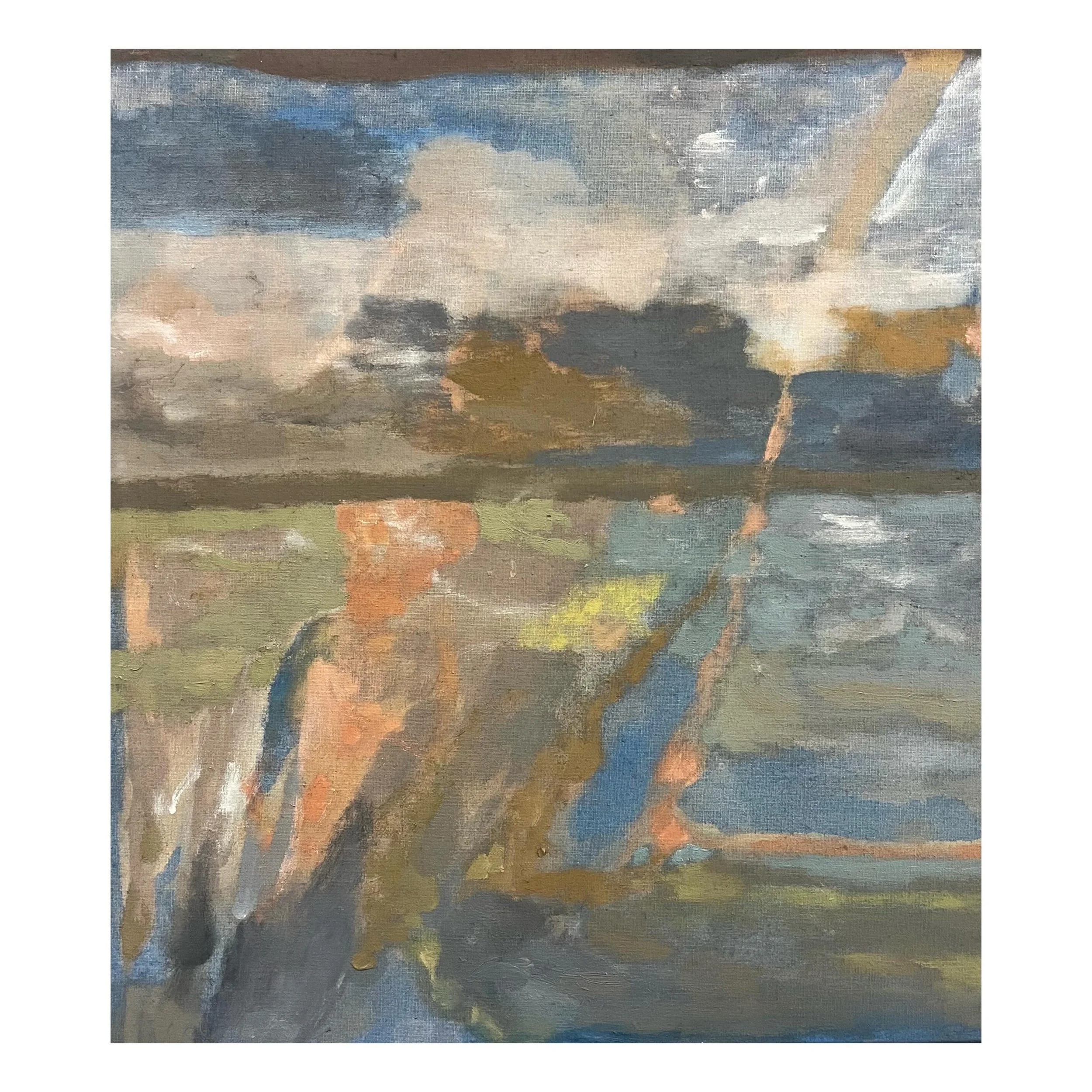 A yet to be titled little painting traded for a dream coffee table made by @samjgriffith 

The painting - some kind of seafarer coming into land with clouds above him. 

I love that as artists we get to trade works between us when possible. 

//

Par