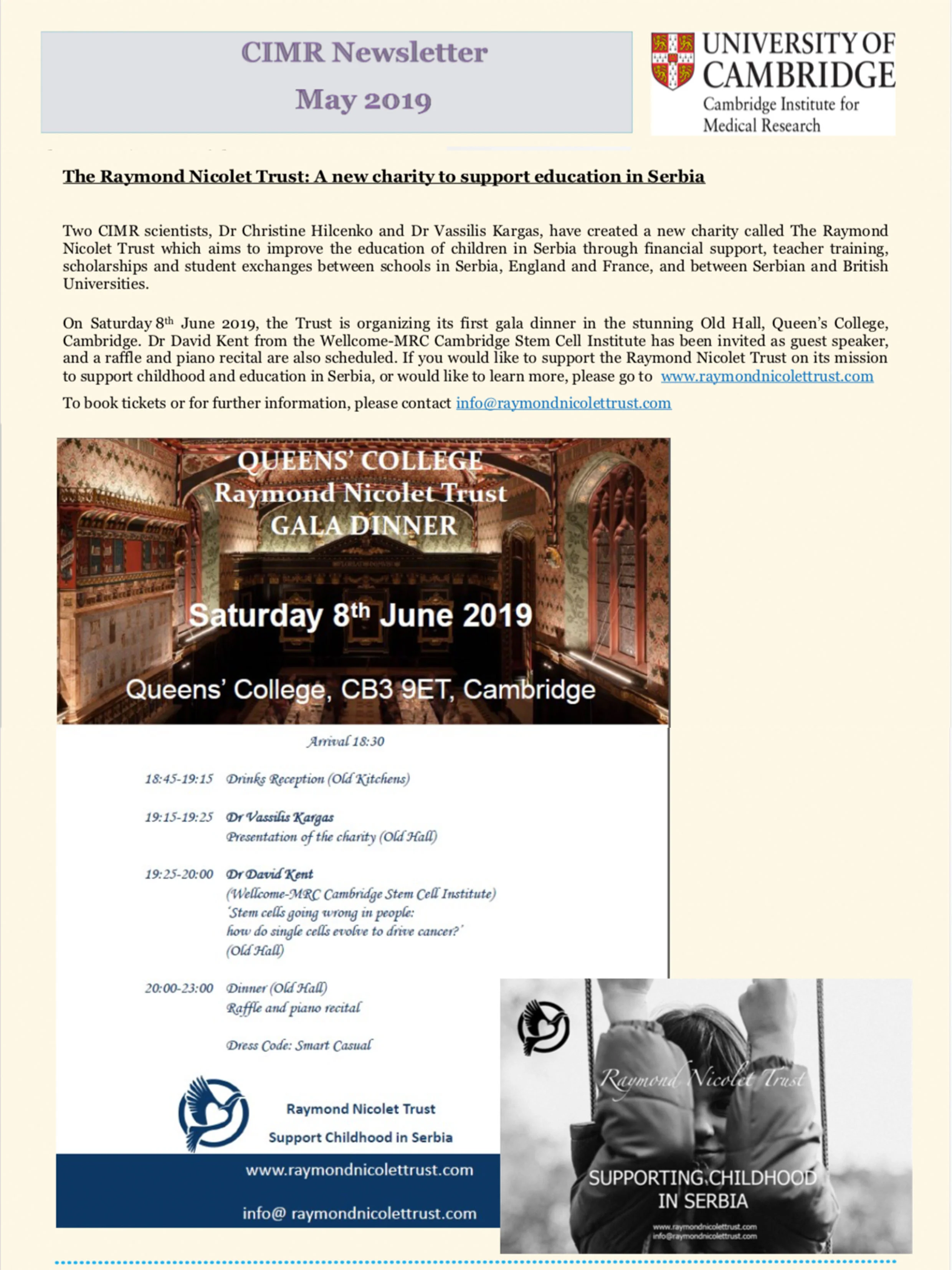 Cambridge Institute for Medical Research Newsletter, May 2019.