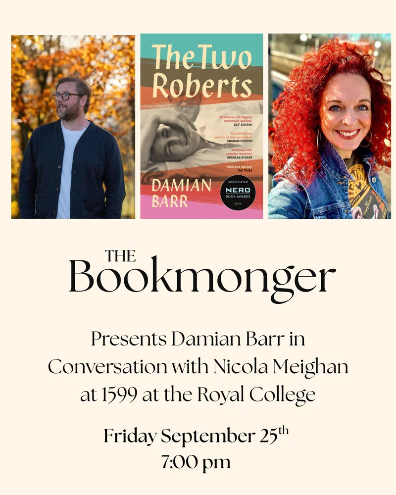 The Bookmonger presents Nicola Meighan hosting an Evening With Damian Barr at 1599 at the Royal College, Glasgow 