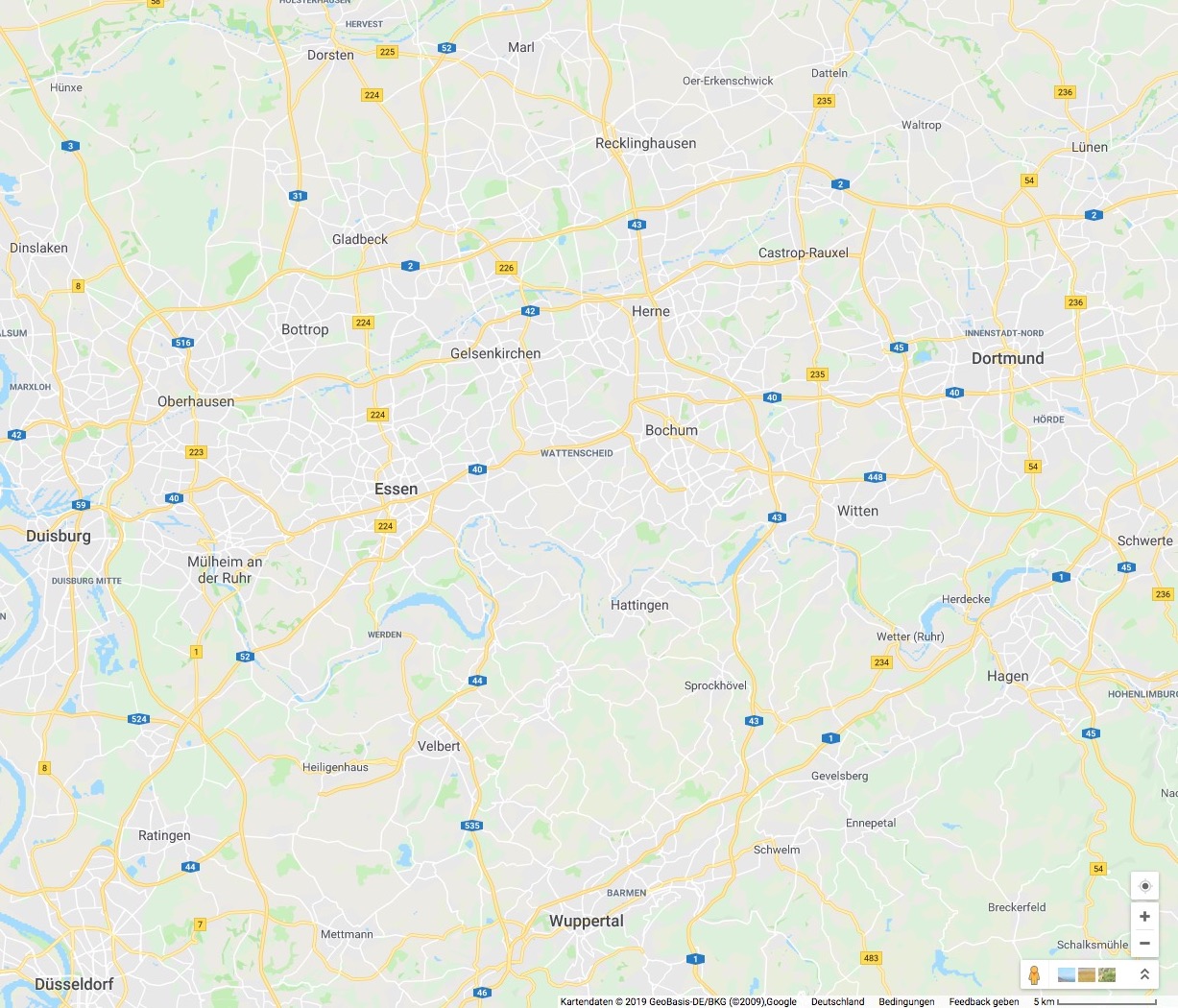 Nord-Süd-Achse: Kreis Recklinghausen bis WuppertalOst-West-Achse: Dortmund bis Duisburg