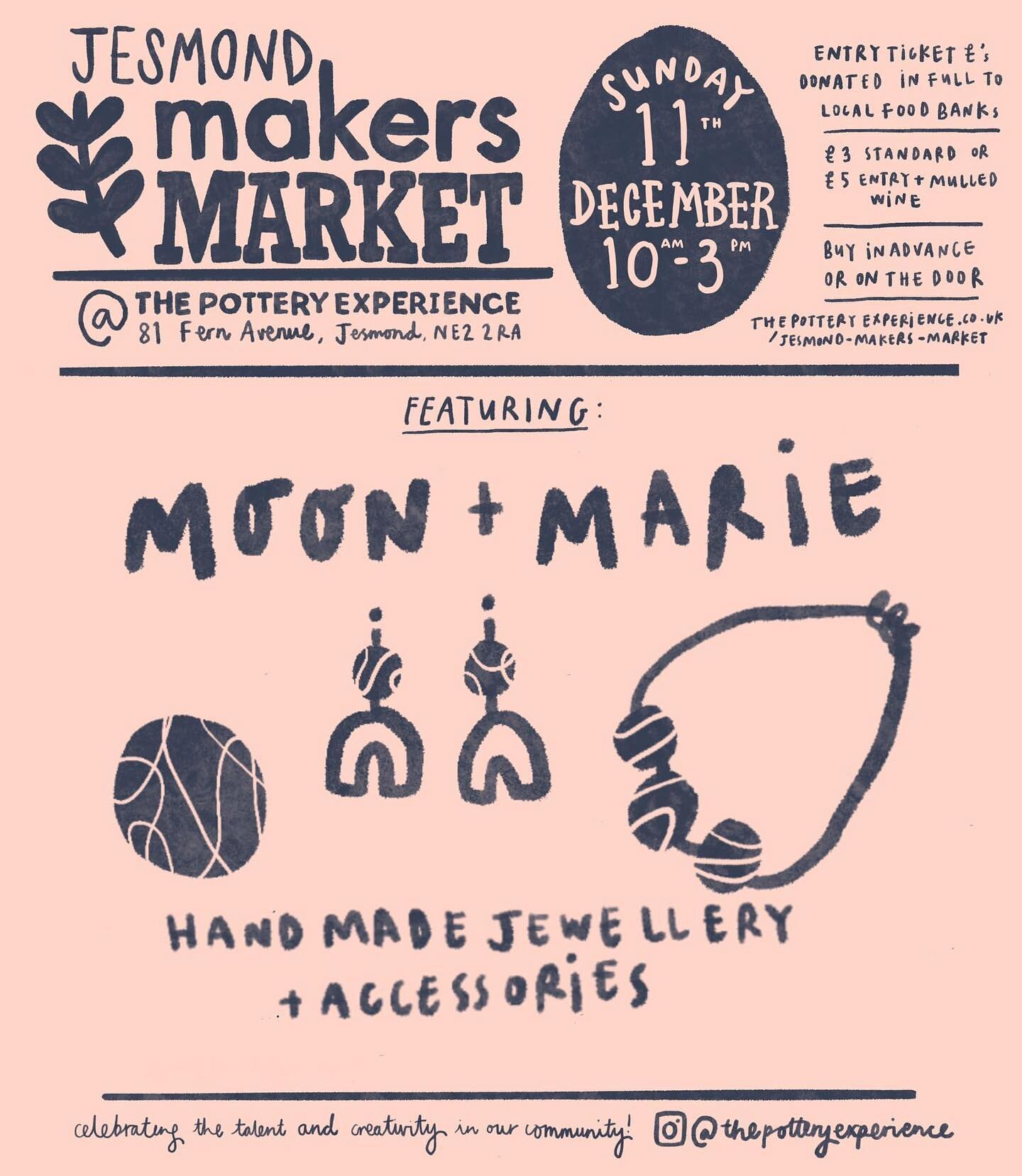 MEET THE MAKER

MOON &amp; MARIE
Handmade small batch polymer clay jewellery, accessories and homeware pieces. All pieces are thoughtfully handmade with unique, one off designs.

Moon &amp; Marie's stall will be stocking earrings, necklaces, brooches