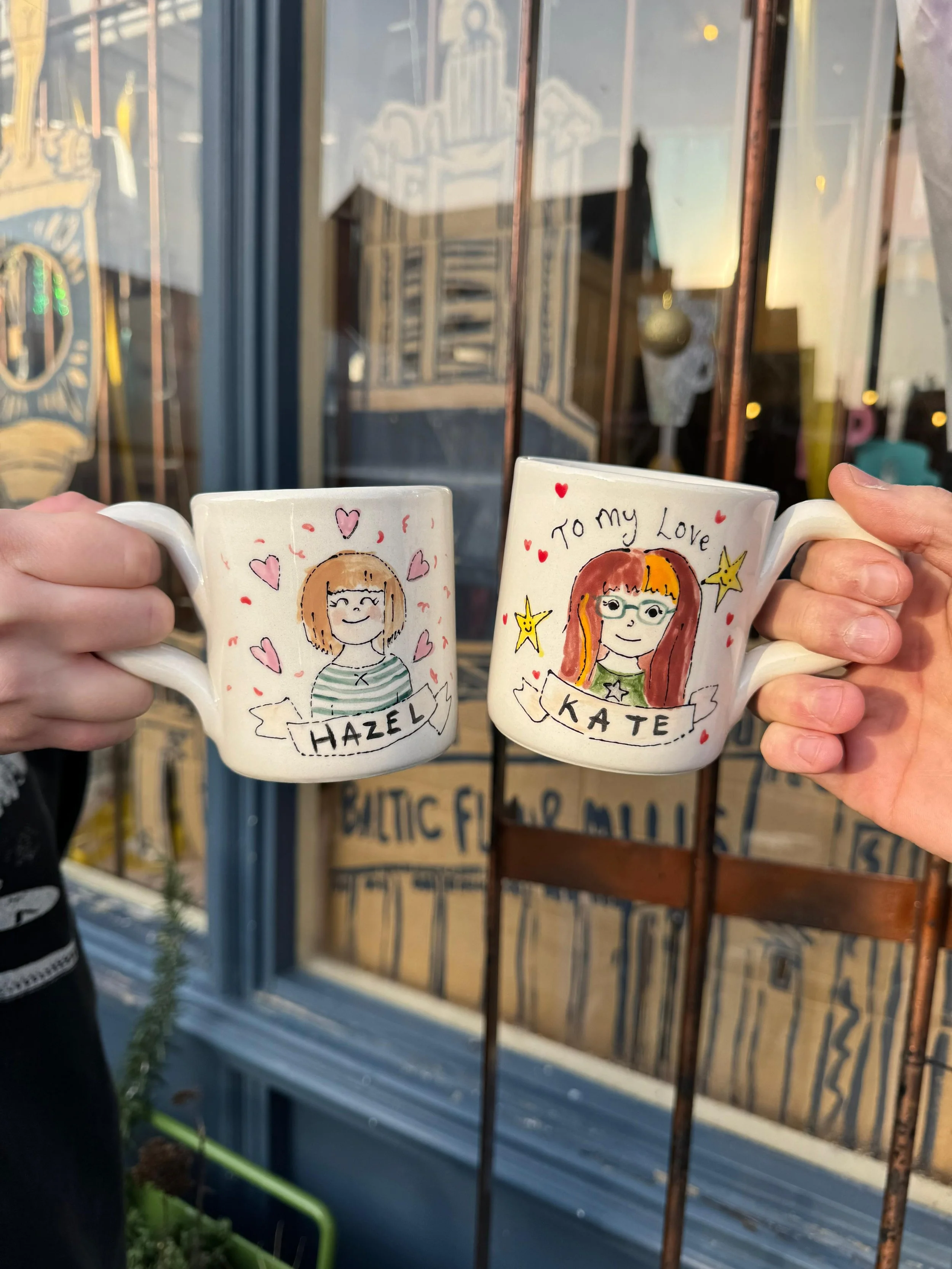 Valentines Pottery Painting at Two by Two taproom in Byker - a 'paint your partner on a mug' date night 💘