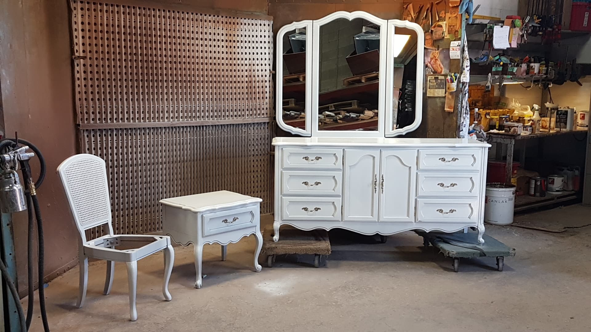 TUP Bedroom dresser with 3 sction mirror end table and chair March 2019.jpg