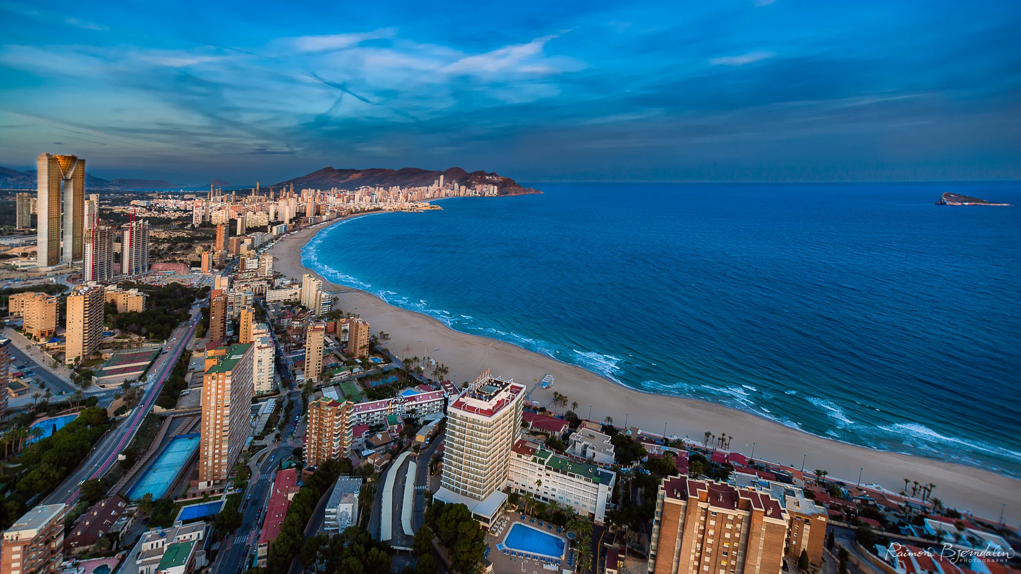 View from the top of the Gran Hotel Bali in Benidorm, Spain.