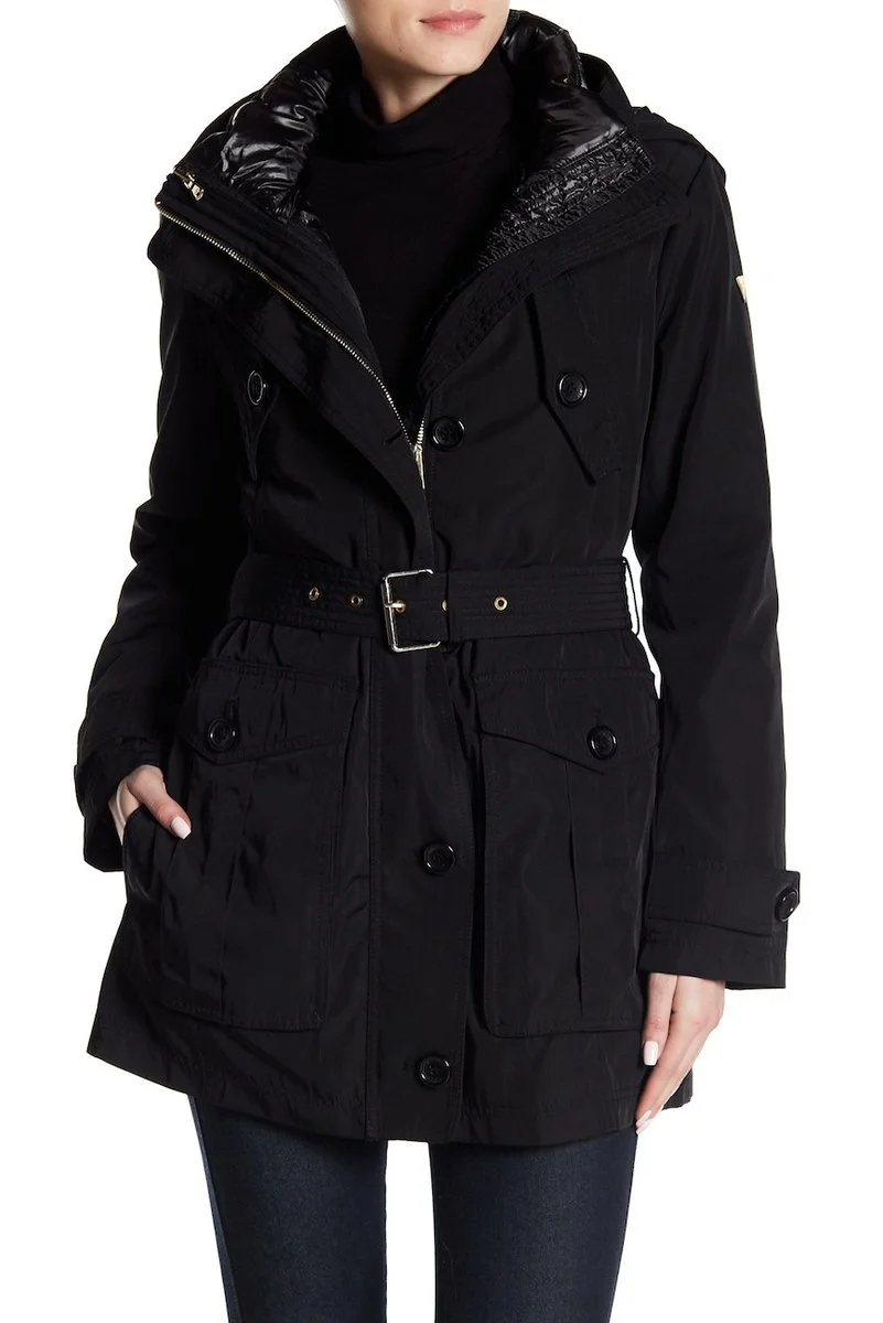WOMEN'S GUESS SOLID WAIST BELT PARKA FOR $83.98