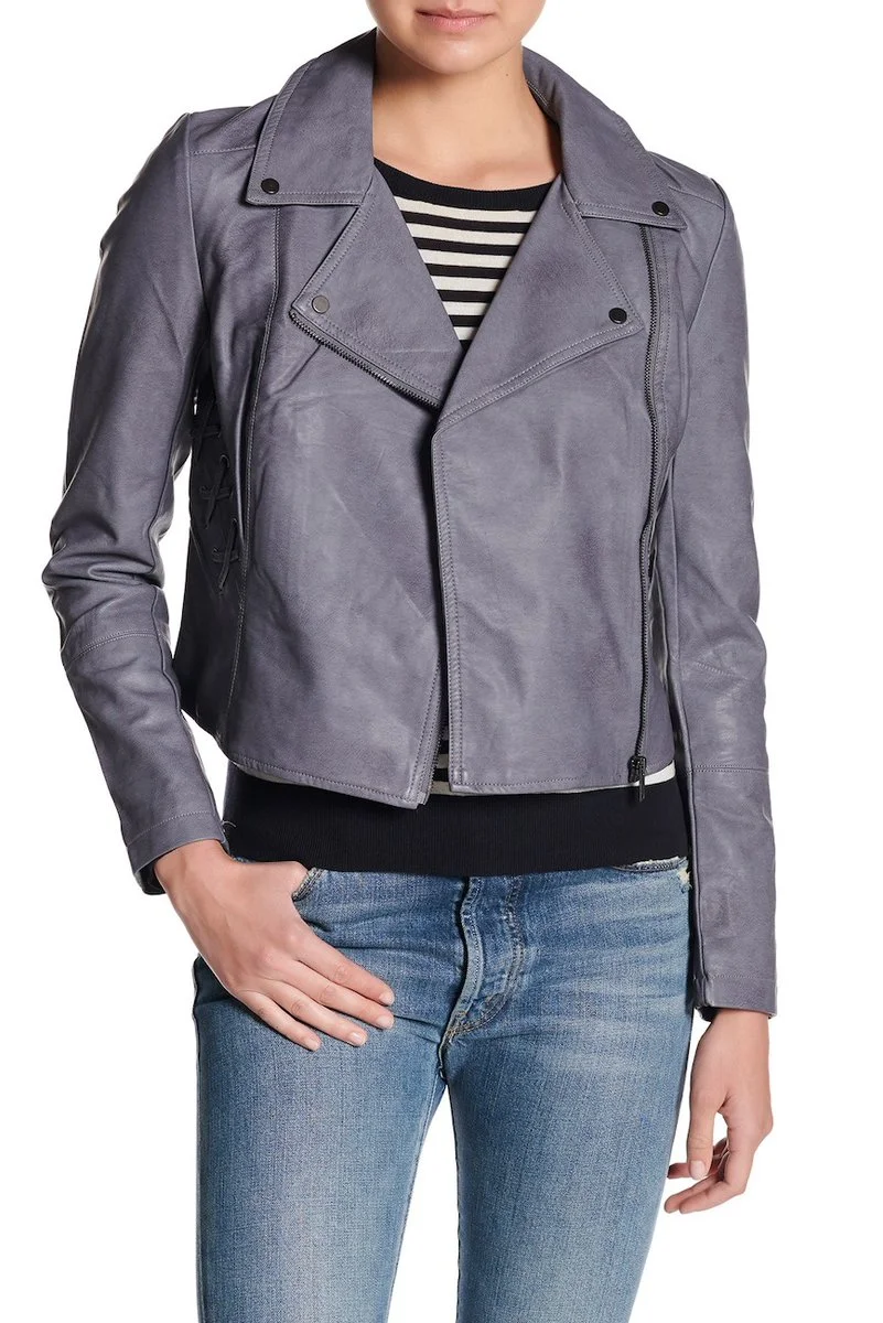 WOMEN'S COFFEE SHOP LACE-UP FAUX LEATHER MOTO JACKET FOR $30.00