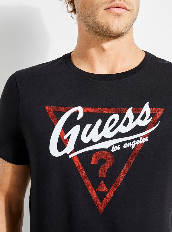 GUESS TRIANGLE LOGO CREWNECK TEES FOR $19.00