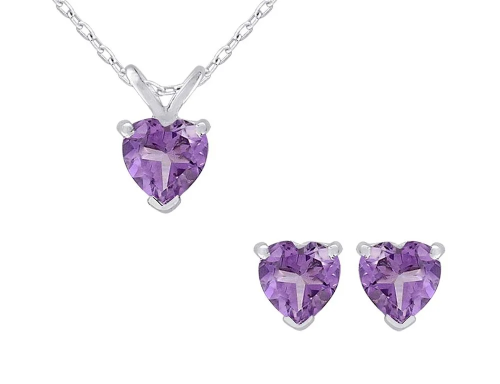 AMETHYST HEART EARRINGS AND PENDANT NECKLACE SET FOR $31.99