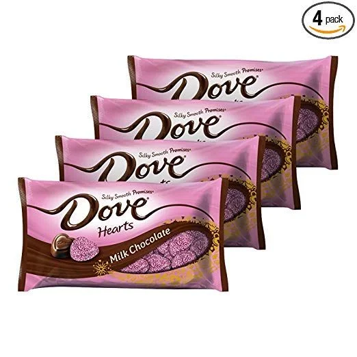 4-PACK OF DOVE PROMISES VALENTINE MILK CHOCOLATE CANDY HEARTS FOR $9.54