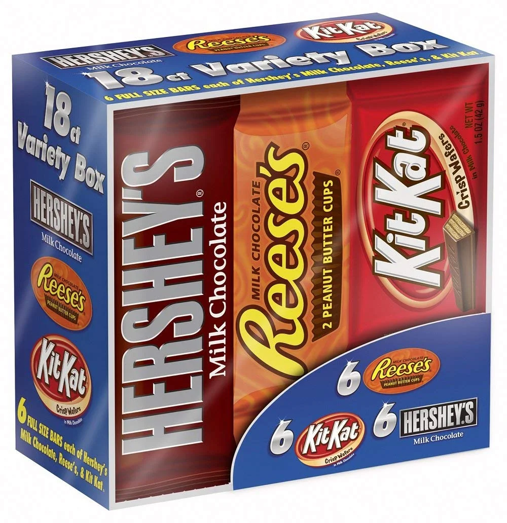 18-COUNT OF HERSHEY'S, KIT KAT, AND REESE'S FOR $11.25
