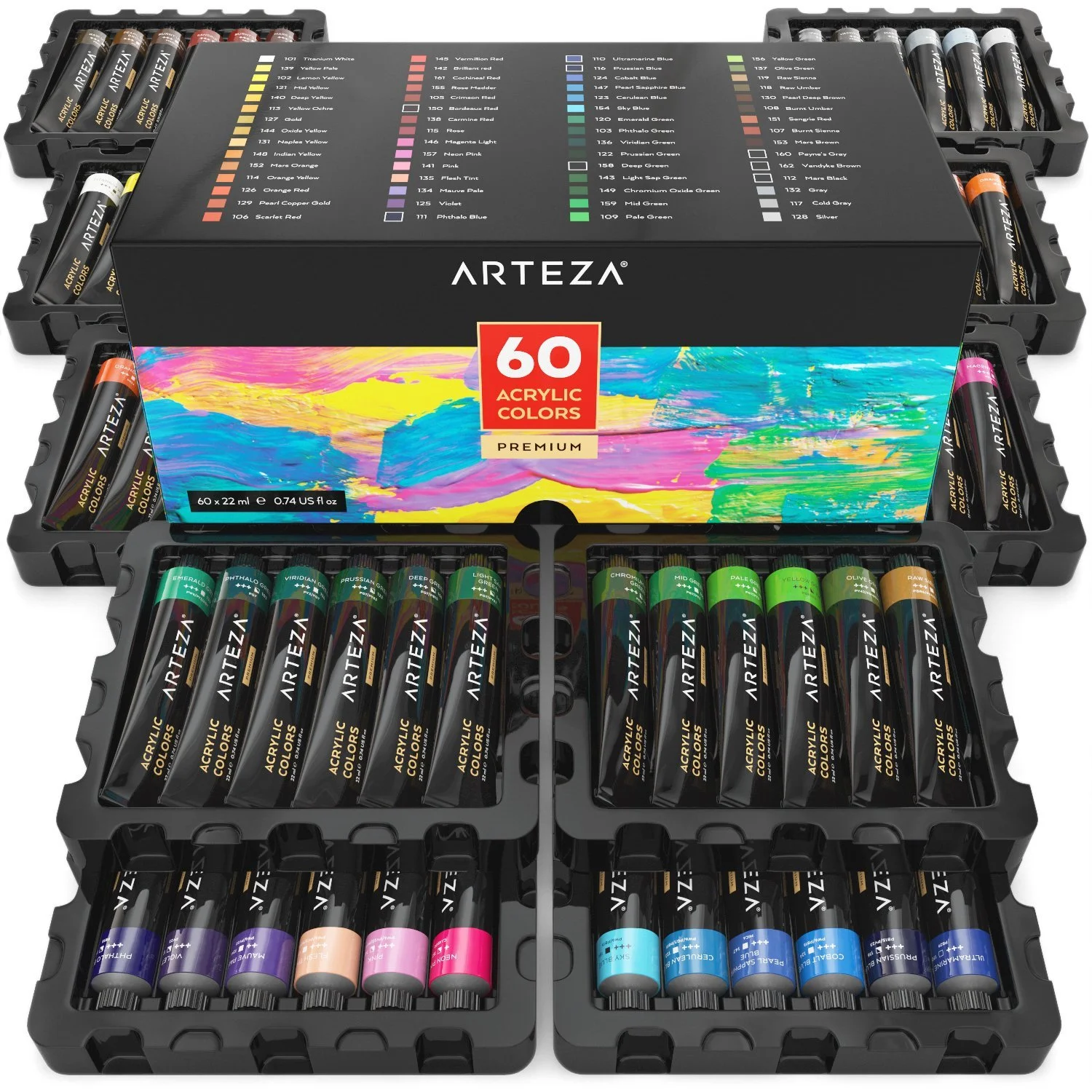 ACRYLIC PAINT SET OF 60 COLORS/TUBES WITH STORAGE BOX FOR $29.74