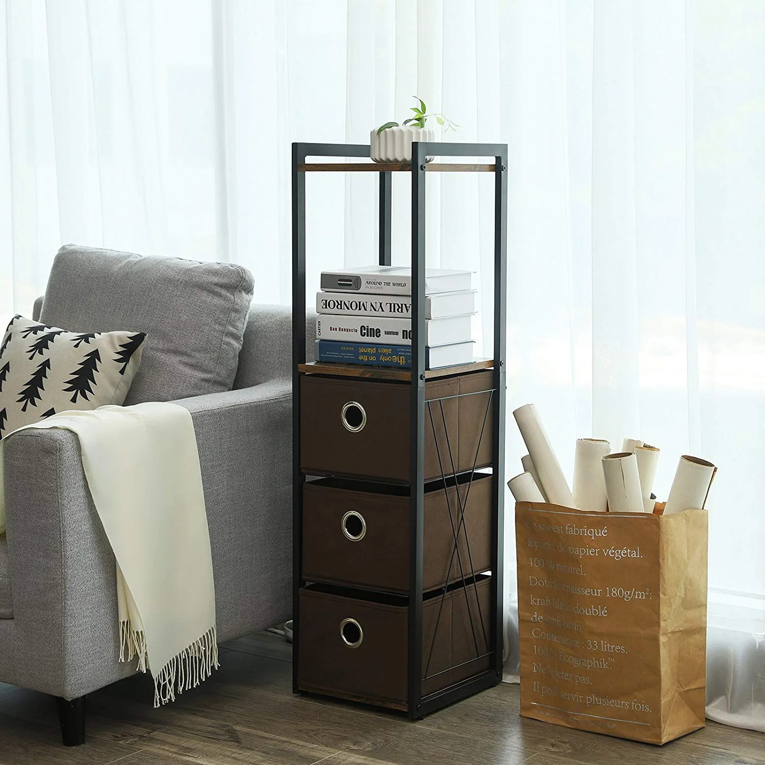 5-TIER SHELVING UNIT WITH 3 REMOVABLE STORAGE BOXES FOR $31.99