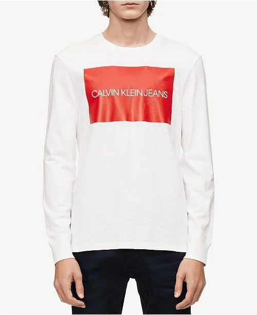 CALVIN KLEIN MENS LONG-SLEEVE BOX LOGO T-SHIRT FOR $10.96