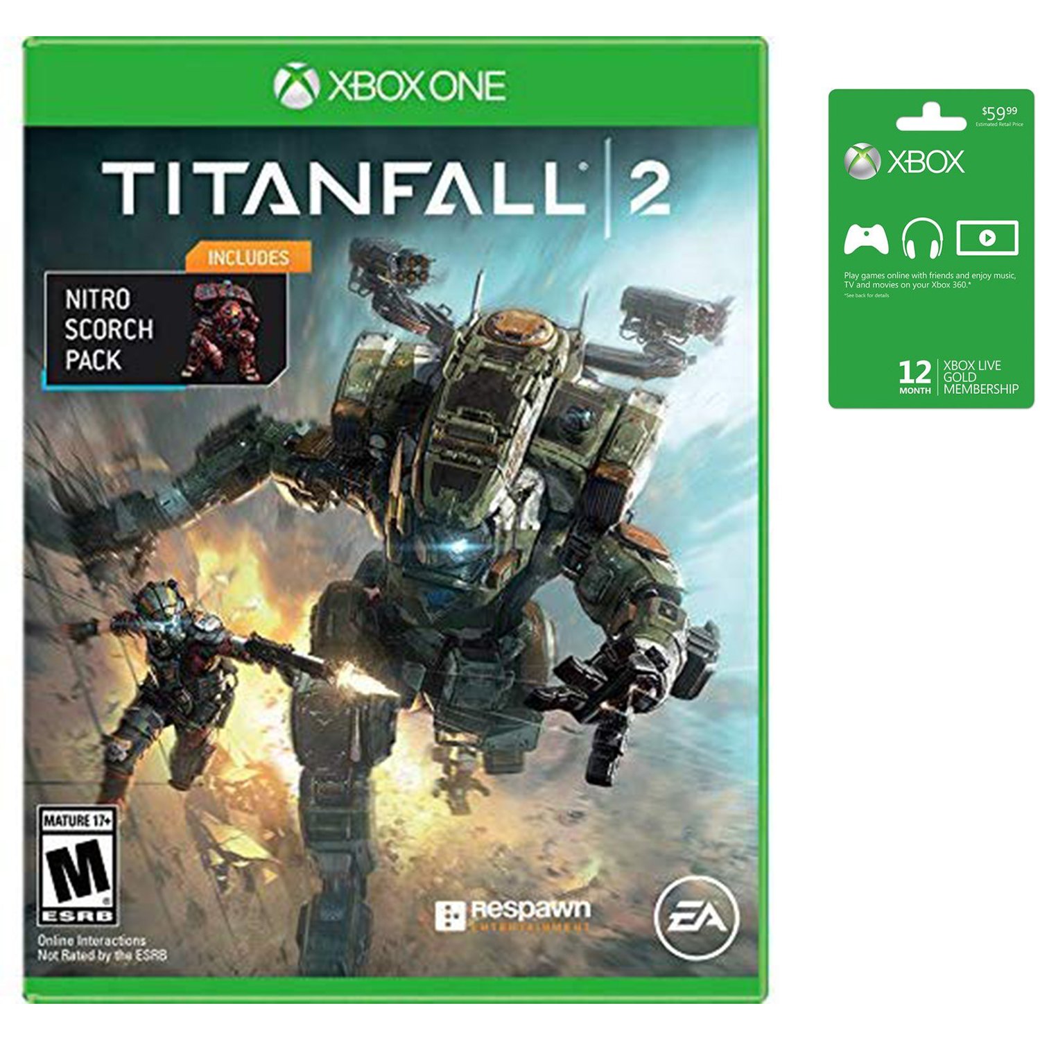 MICROSOFT XBOX LIVE 12 MONTH GOLD MEMBERSHIP &amp; XBOX ONE TITANFALL 2 WITH NITRO PACK BUNDLE FOR $45.99