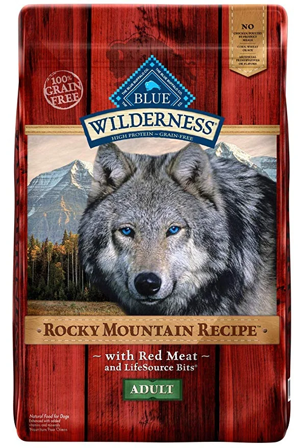 22LB OF BLUE BUFFALO WILDERNESS ROCKY MOUNTAIN RECIPE DOG FOOD FOR $34.57