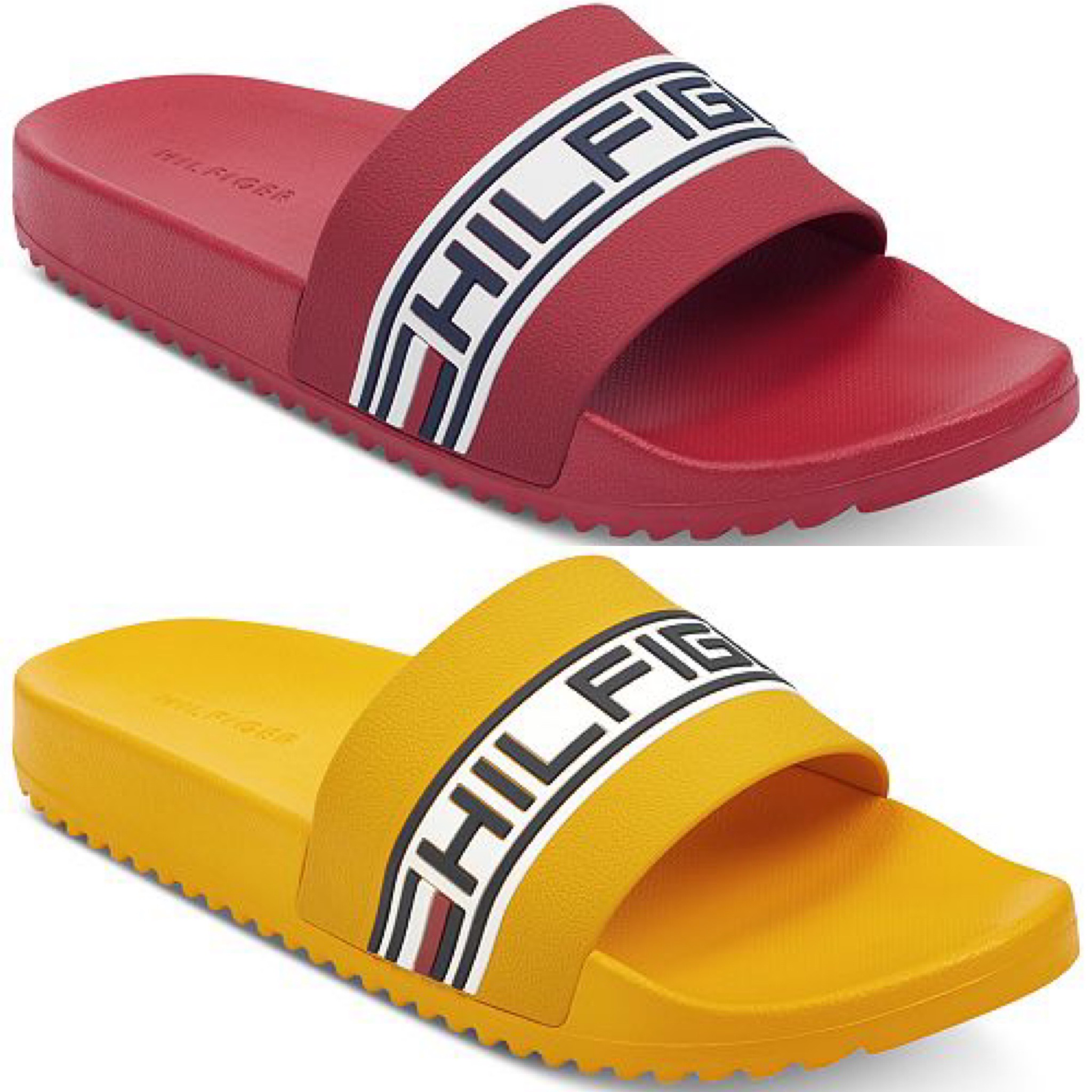 TOMMY HILFIGER RUSTIC LOGO SLIDES FOR $28.00