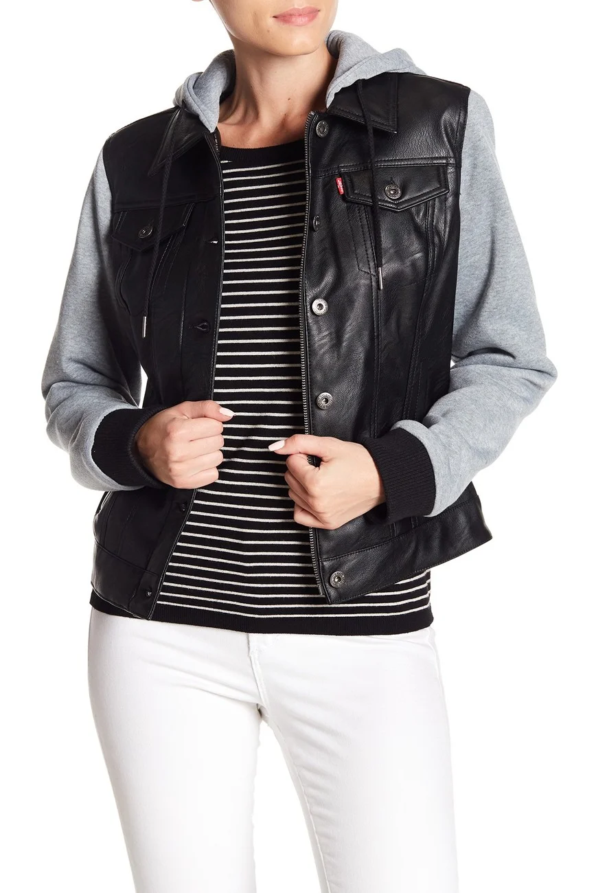 $44.98 LEVI'S FAUX LEATHER HOODED JACKET (75% OFF)