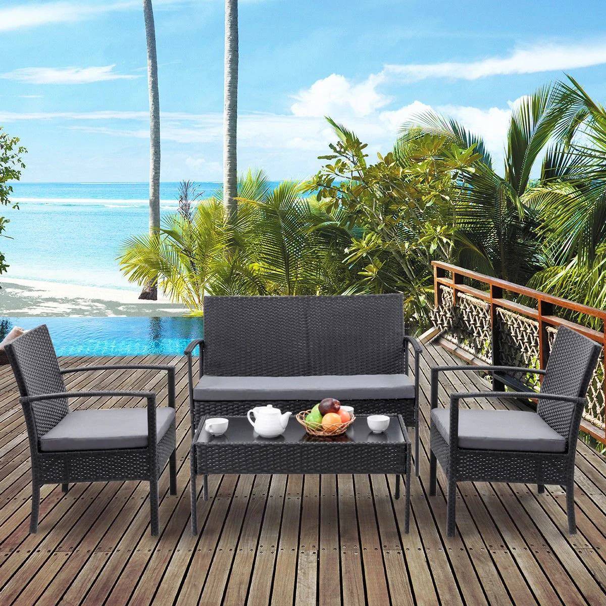 4-PIECE OUTDOOR PATIO RATTAN WICKER FURNITURE SET FOR $140.79