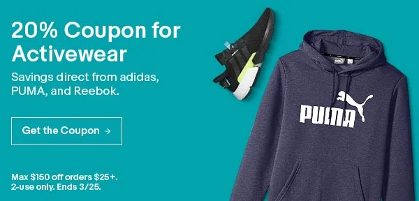 EBAY SALE: 20% OFF ACTIVEWEAR (ADIDAS, PUMA, AND REEBOK)