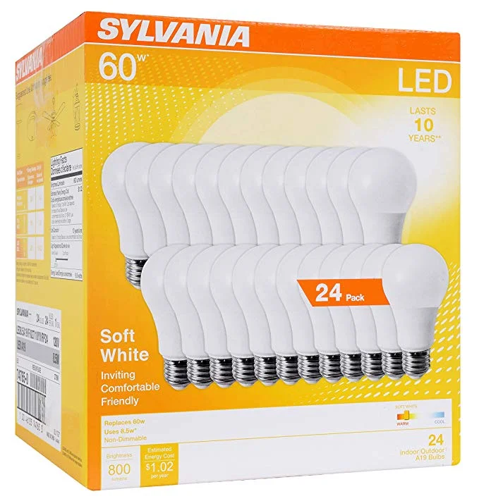 24 PACK OF SYLVANIA SOFT WHITE LIGHT BULBS FOR $24.08