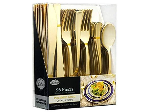 GOLD DISPOSABLE FLATWARE SET (96 PIECES) FOR $12.00