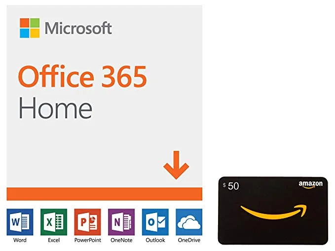 MICROSOFT OFFICE 365 HOME (12 MONTH SUBSCRIPTION) + $50 AMAZON GIFT CARD FOR $99.99