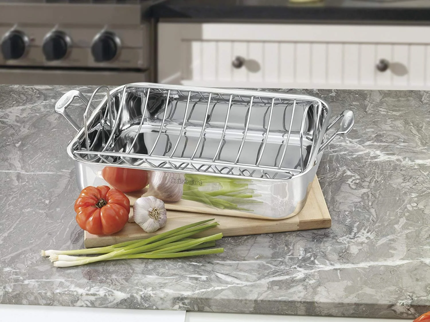 CUISINART CHEF'S CLASSIC STAINLESS 16-INCH RECTANGULAR ROASTER WITH RACK FOR $32.99