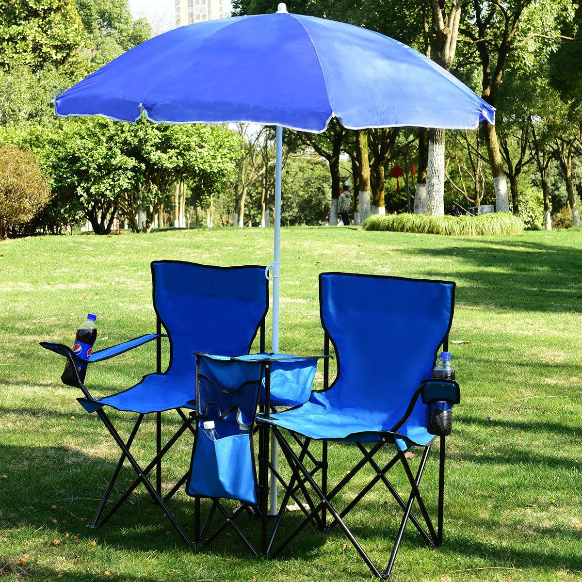 PORTABLE FOLDING PICNIC DOUBLE CHAIR WITH UMBRELLA TABLE&nbsp;FOR $40.99
