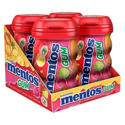 4-PACK - MENTOS GUM, RED FRUIT LIME, 50-PIECE BOTTLES FOR $8.76