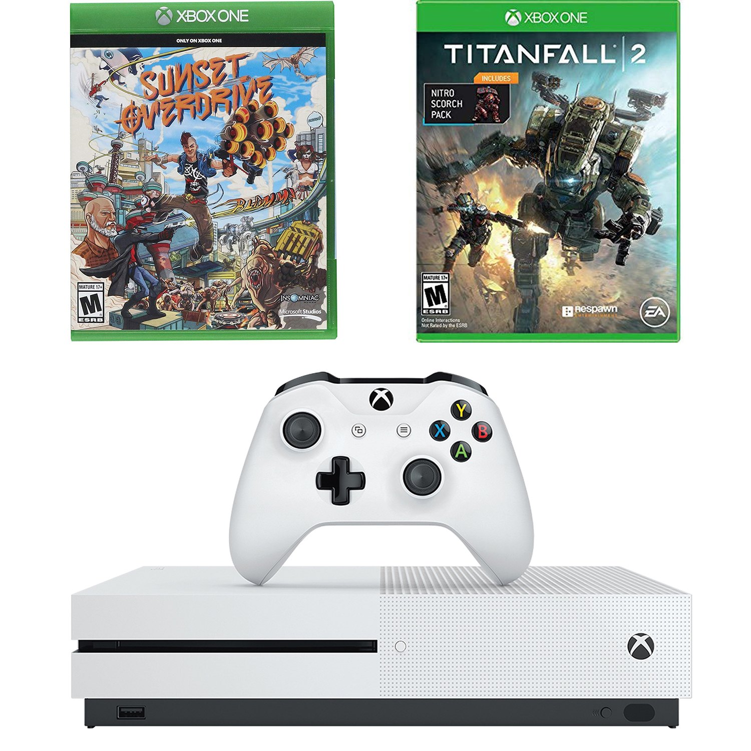 XBOX ONE S 1TB + TITANFALL 2 + SUNSET OVERDRIVE BUNDLE FOR $184.99