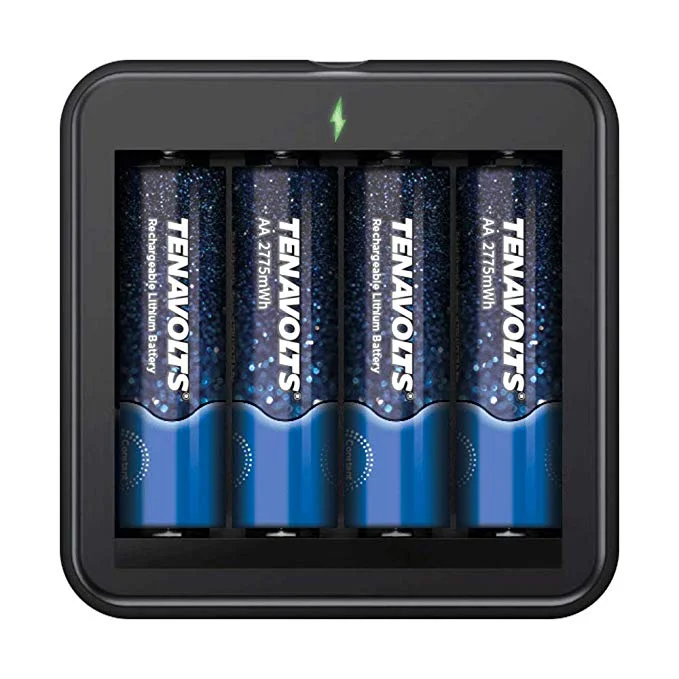 TENAVOLTS RECHARGEABLE AA BATTERY CHARGER WITH 4 RECHARGEABLE BATTERIES FOR $14.99