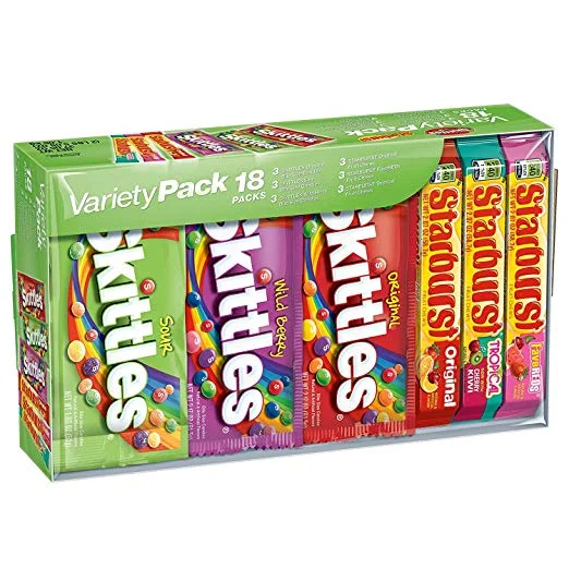 SKITTLES AND STARBURST FULL SIZE CANDY VARIETY PACK (18 COUNT) FOR $9.56