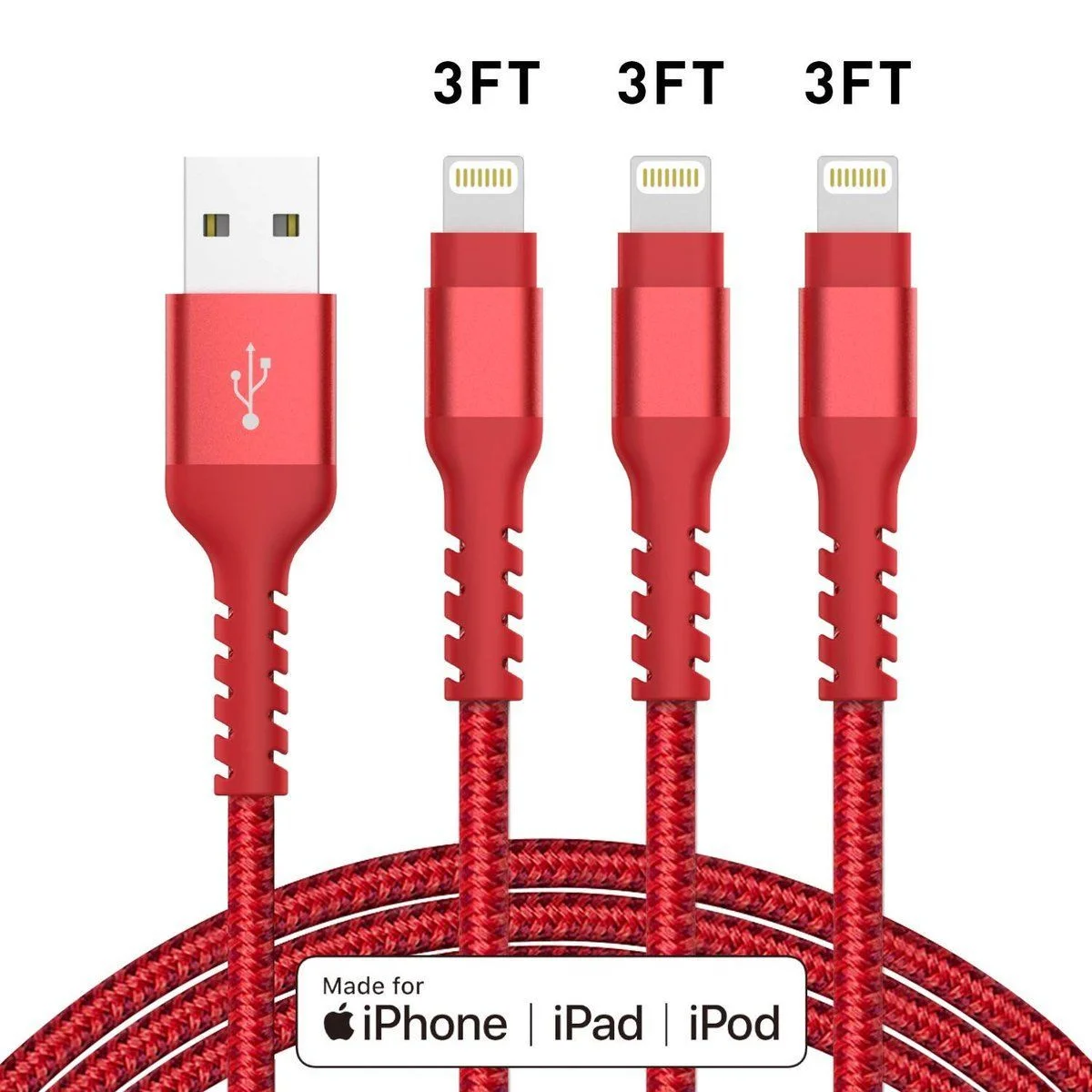 MFI CERTIFIED IPHONE LIGHTNING CABLES (3-PACK) FOR $6.26