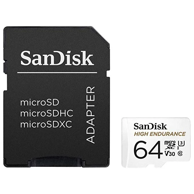 SANDISK 64GB HIGH ENDURANCE VIDEO MICRO SD CARD WITH ADAPTER FOR $14.99