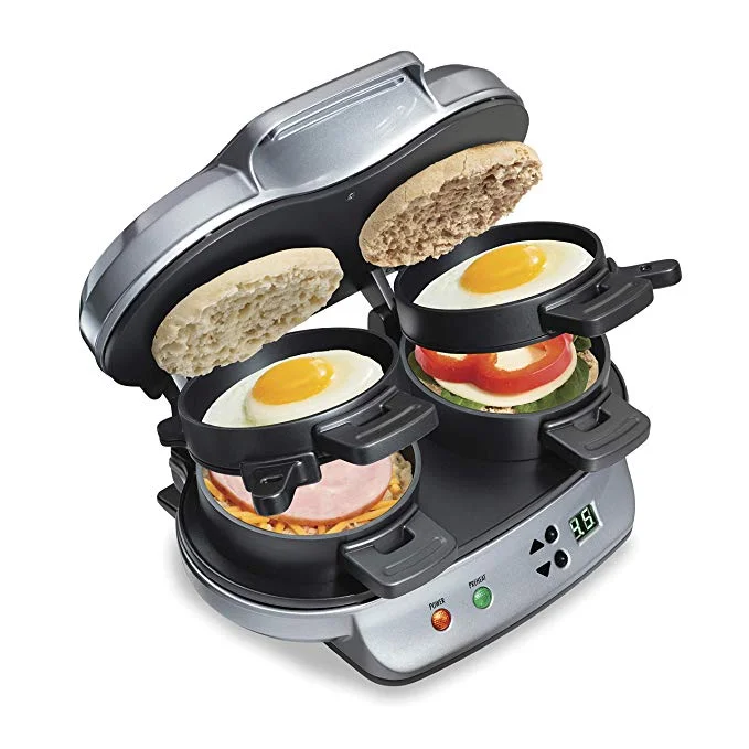 HAMILTON BEACH DUAL BREAKFAST SANDWICH MAKER FOR $32.48