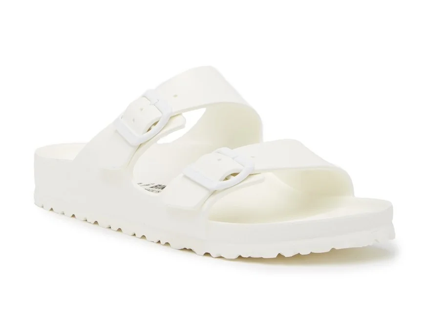 'WHITE' BIRKENSTOCK ARIZONA WATERPROOF CLASSIC FOOTBED SANDALS FOR $39.95