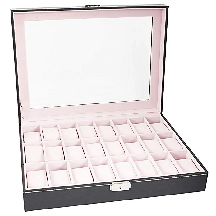 24 COMPARTMENTS TOP-LEVEL OPENING STYLE LEATHER WATCH COLLECTION BOX FOR $27.00
