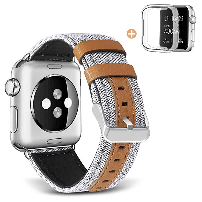 LEATHER APPLE WATCH BAND + PROTECTOR CASE FOR $5.99