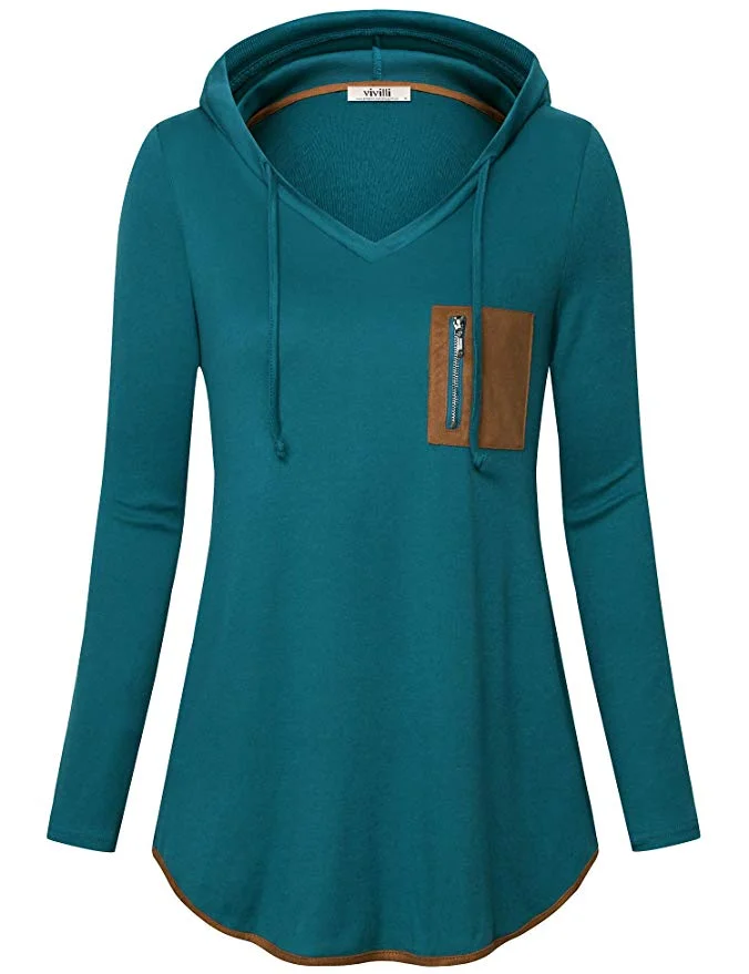 WOMENS PULLOVER V-NECK TUNIC HOODIE FOR $7.00