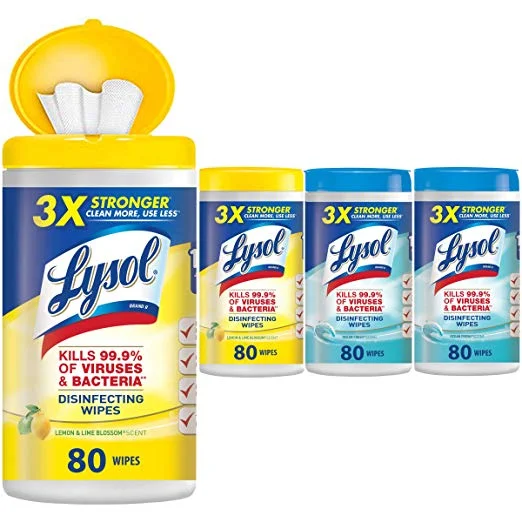 LYSOL DISINFECTING WIPES - 2 OCEAN + 2 LEMON (4-80 COUNT PACK) FOR $9.85