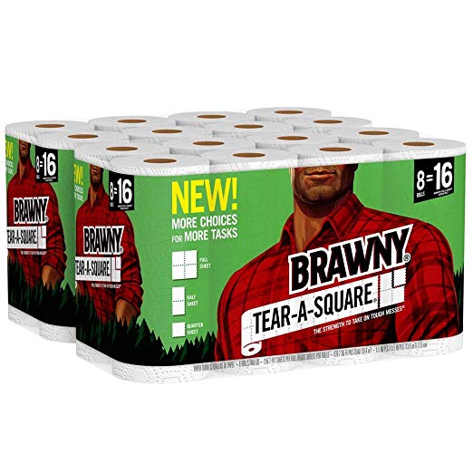 BRAWNY TEAR-A-SQUARE PAPER TOWELS (32 ROLLS) FOR $27.08