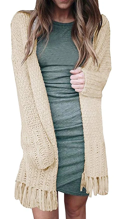 WOMEN'S TASSEL LONG SLEEVE OPEN FRONT CARDIGAN FOR $8.96