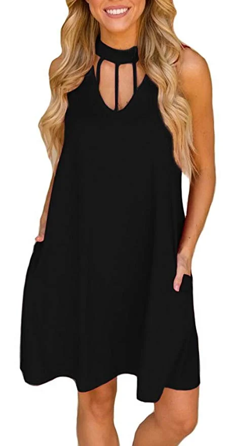 WOMENS SLEEVELESS HALTER MINI DRESS FOR $8.60