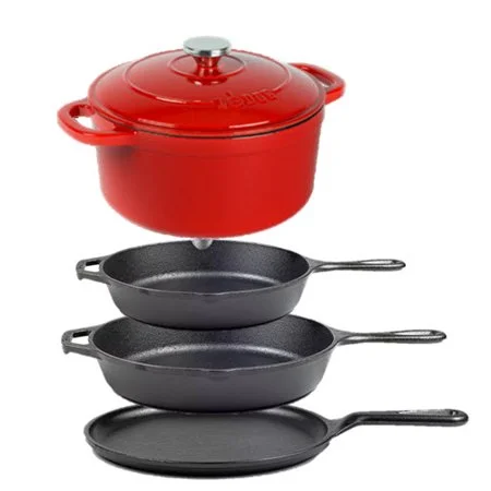 LODGE 5-PIECE SEASONED AND ENAMELED CAST IRON COOKWARE SET FOR $59.64