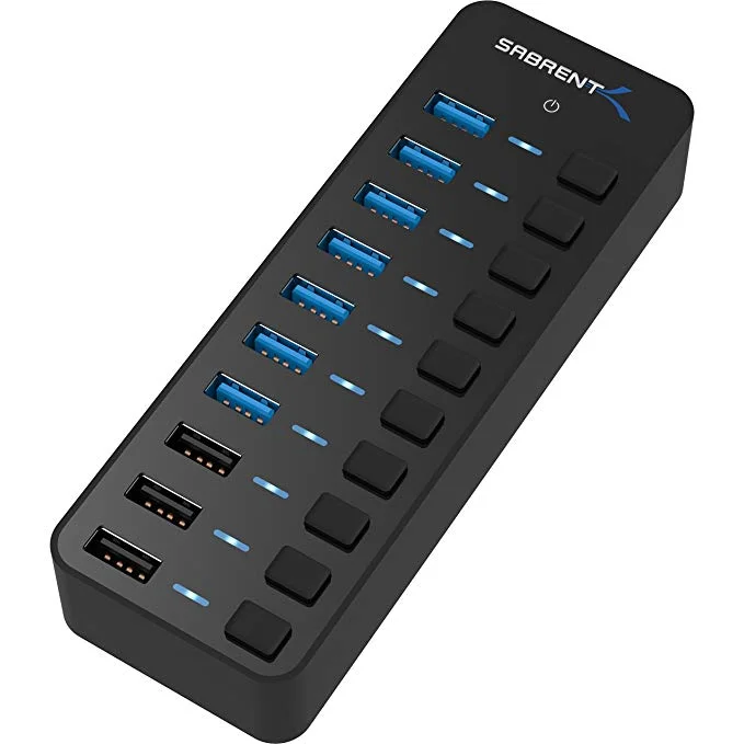 SABRENT 60W 7-PORT USB 3.0 HUB + 3 SMART CHARGING PORTS WITH INDIVIDUAL POWER SWITCHES FOR $21.99