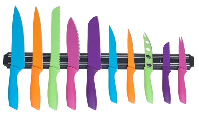 CUISINE MULTICOLOR KNIFE SET WITH MAGNETIC KNIFE BAR (10-PIECE) FOR $24.99