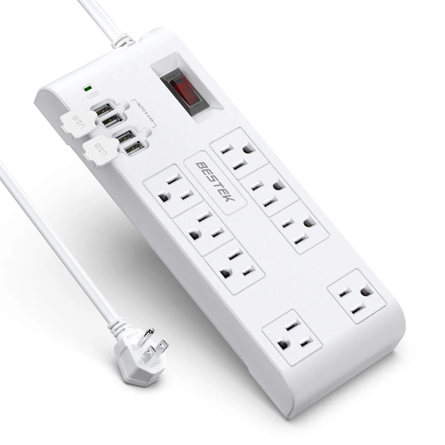BESTEK 8-OUTLET SURGE PROTECTOR POWER STRIP WITH 4 USB CHARGING PORTS&nbsp;FOR $18.99