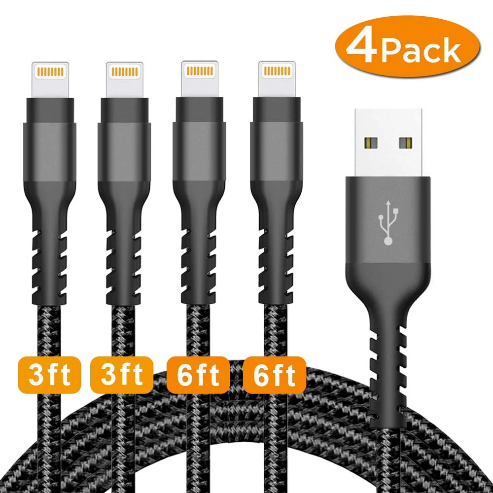 NYLON BRAIDED IPHONE CHARGING CABLES (4 PACK) FOR $12.98