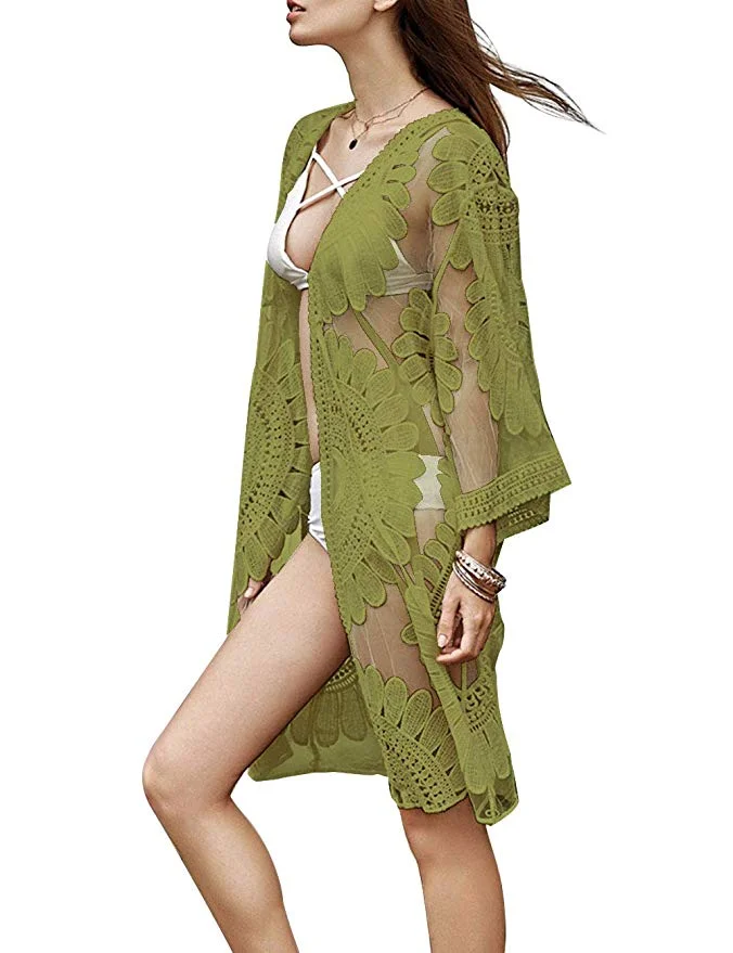 WOMENS CROCHET LACE BIKINI SWIMSUIT KIMONO CARDIGAN STYLE COVERUP FOR $5.99